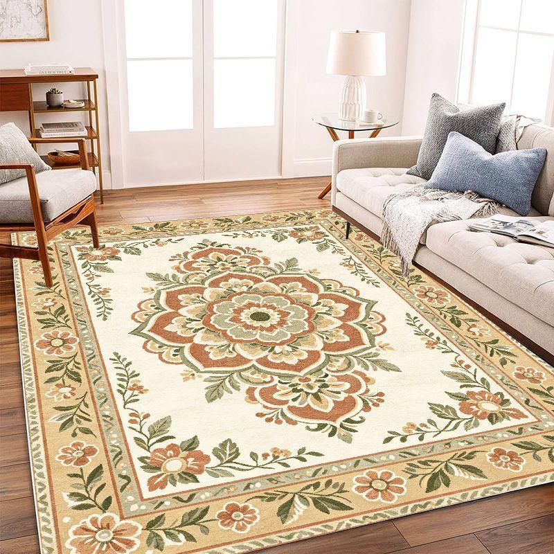 Persian Diamond Flower Area Rug Non Slip Floor Carpet for Living Room Bedroom Study American Retro Home Decor
