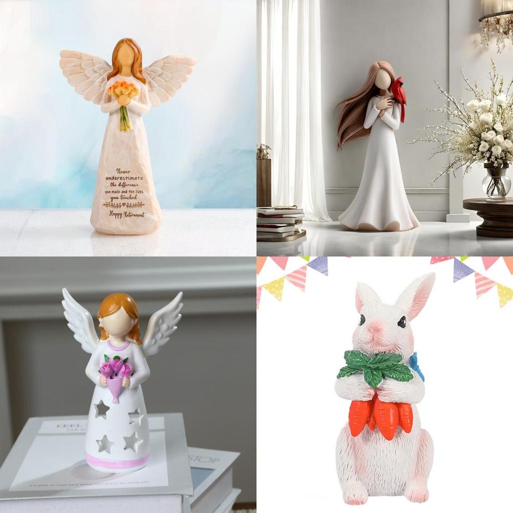 Easter Rabbit Resin Craft With Angel And Sunflower For Gift And Home Decor