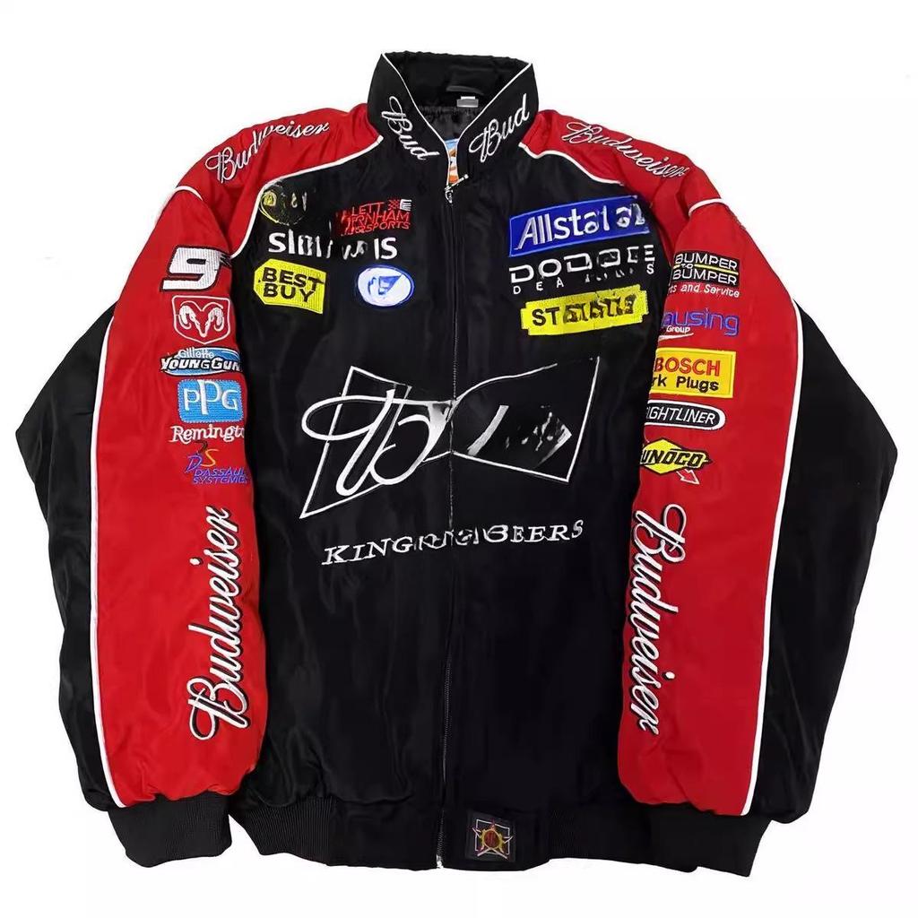 Embroidered Racing Suit F1 Kurtka Motocyklowa: Retro Styl Europejski i Amerykański, Bawełniany Płaszcz z Długim Rękawem