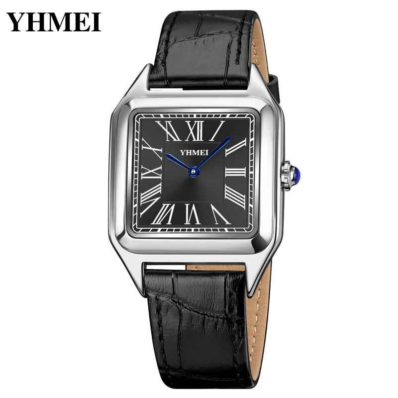 YHMEI Women s Retro Square Waterproof Leather Quartz Wristwatch