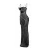 European & American Rhinestone Bodycon Spaghetti Strap Slit Dress for Nightclubs