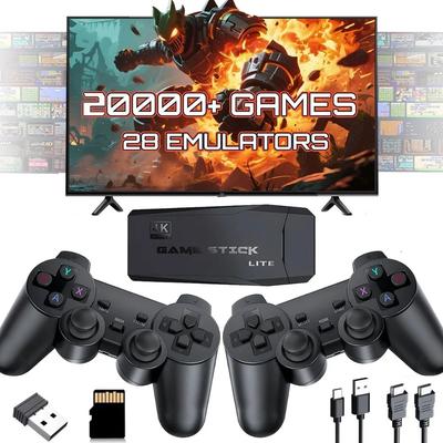 M8 Wireless Retro Game Console Stick,Built-in 20000+Games,64GB Card,With 2*2.4G Wireless Controllers,Plug-and-Play Gaming Device
