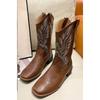 Chunky-heeled Boots Sleeve Knight Boots Mid-calf Square-toed Vintage Shoes