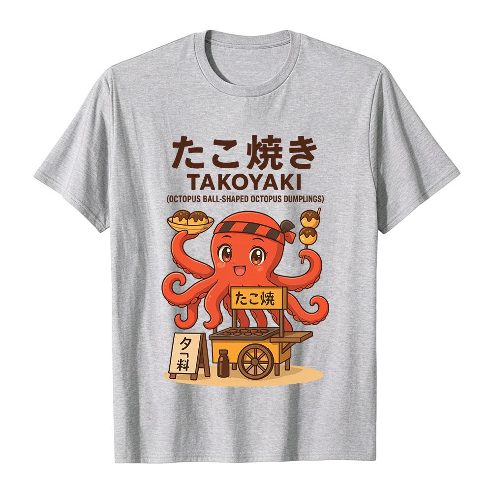 Cute Takoyaki Octopus Cartoon Tees Japanese Style Fashion Graphic Print T-shirt Street Food Casual Loose Tops for Men Women Tops