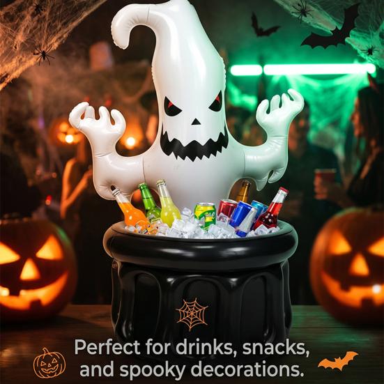 Inflatable Ghost Ice Bucket, Halloween Party Drink Tub, White Ghost Beverage Cooler for Decor, Outdoor Picnic Storage