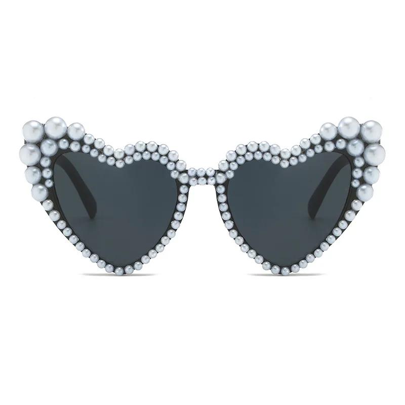 

3d Heart-Shaped Pearl Embellished Sunglasses For Women Summer Outdoor Travel UV400 Sunshade Sunglasses Fashion Accessories