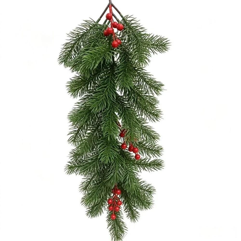 1 pc Plastic Artificial Pine Hanging Spray Realistic Red Berries Teardrop Swag  Front Door