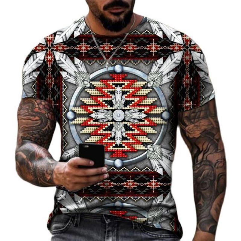 Summer Vintage Indian Style 3D Print T-Shirts Streetwear Men Casual Oversized O-Neck Short Sleeved T Shirt Tees Tops Clothing