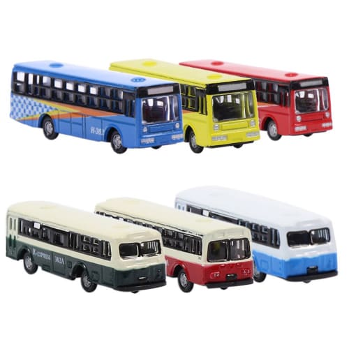 Bus Collection Bus Model, Minibus, Car Model, 1:150, Set of 6, Route Bus Model, Building Model, Diorama, Scenery Collection, Educational, DIY