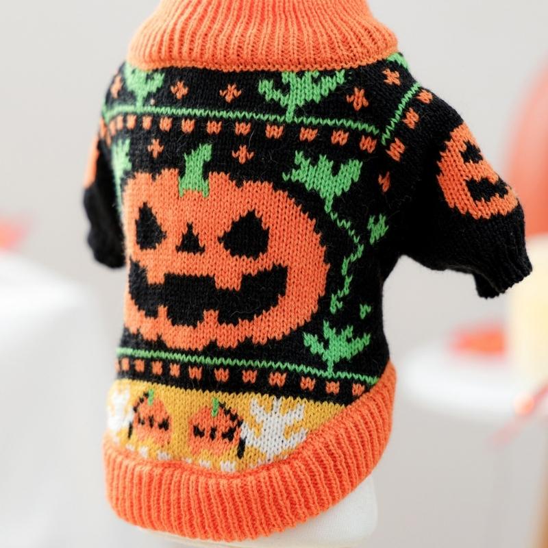 Pumpkin Pattern Pet Sweater Knitwear for Small Dog Cats Pullover Costume 2 Leg Clothes For Halloween Party Cold Weather
