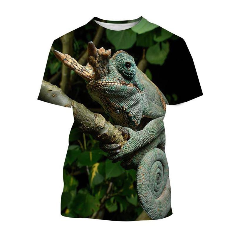 Animal Chameleon 3D Print T-shirt Men Reptile Iguana Round Neck Short-sleeved Lizard Pattern Tees Fashion Casual Tops T Shirts