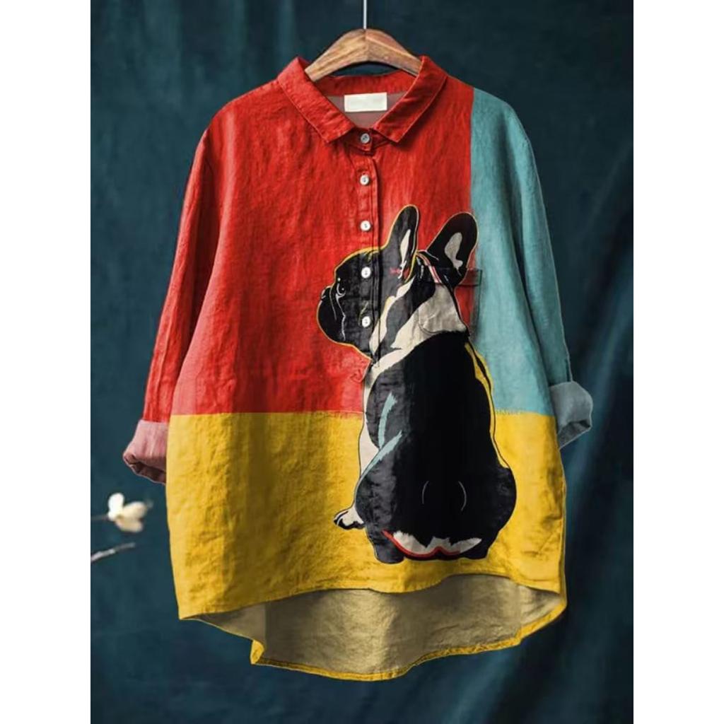 Dámská nová košile s potiskem a límcem Slunečnicový top