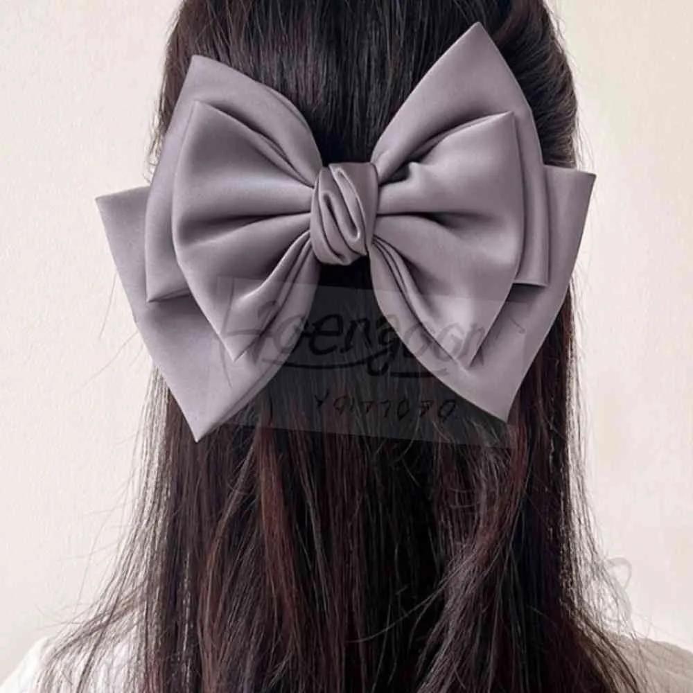 Silk ribbon hair clip, gray half-up automatic clip, large ribbon claw clip, large ribbon pin