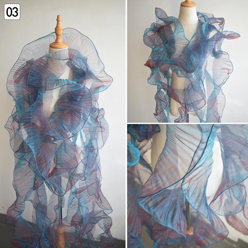 100x13cm Glasierter Organza-Spitzenbesatz Transparent Hart Falten Große Welle Plissierter Stoff DIY Nähen Brautkleid Kostüm Zubehör