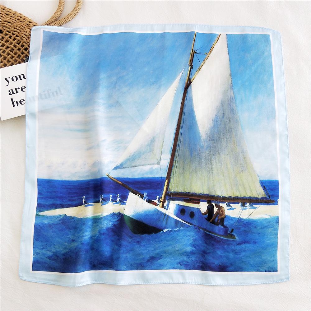 53cm Silk Square Scarf for Women: Elegant Korean Design for Spring, Summer, Autumn - Fashionable Digital Print Headscarf