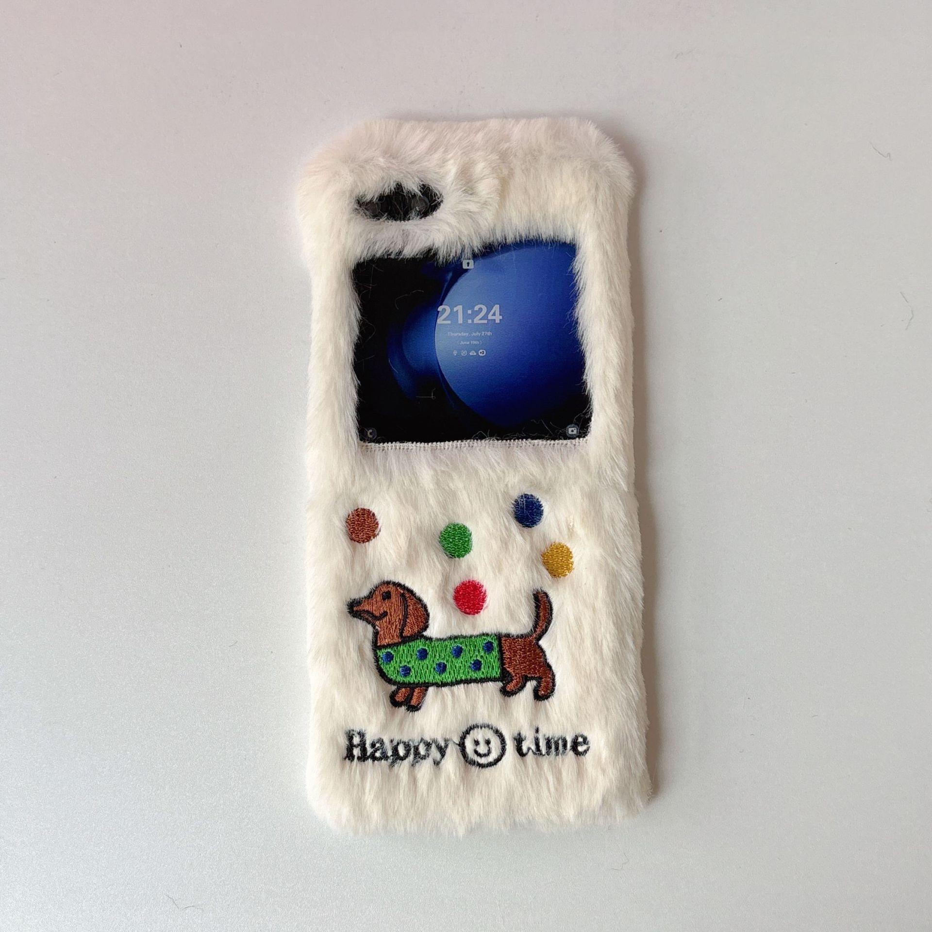 

Милый складной плюшевый чехол для телефона с изображением таксы, складной аксессуар для телефона Galaxy Z Flip 3 4 5 6 For Samsung Galaxy Z Flip 5