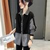 Striped long-sleeved women's shirt loose Hong Kong style fashion shirt fake two-piece splicing top 1116 new women's clothing