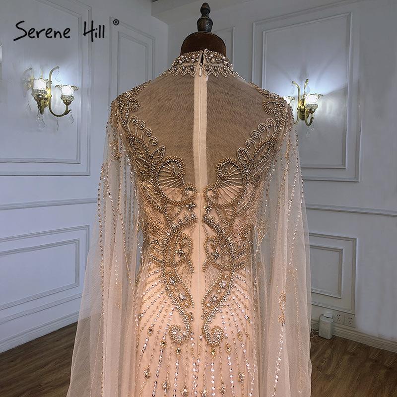 Golden luxury beads slim and thin queen aura annual meeting host elegant banquet evening dress dress LA11181