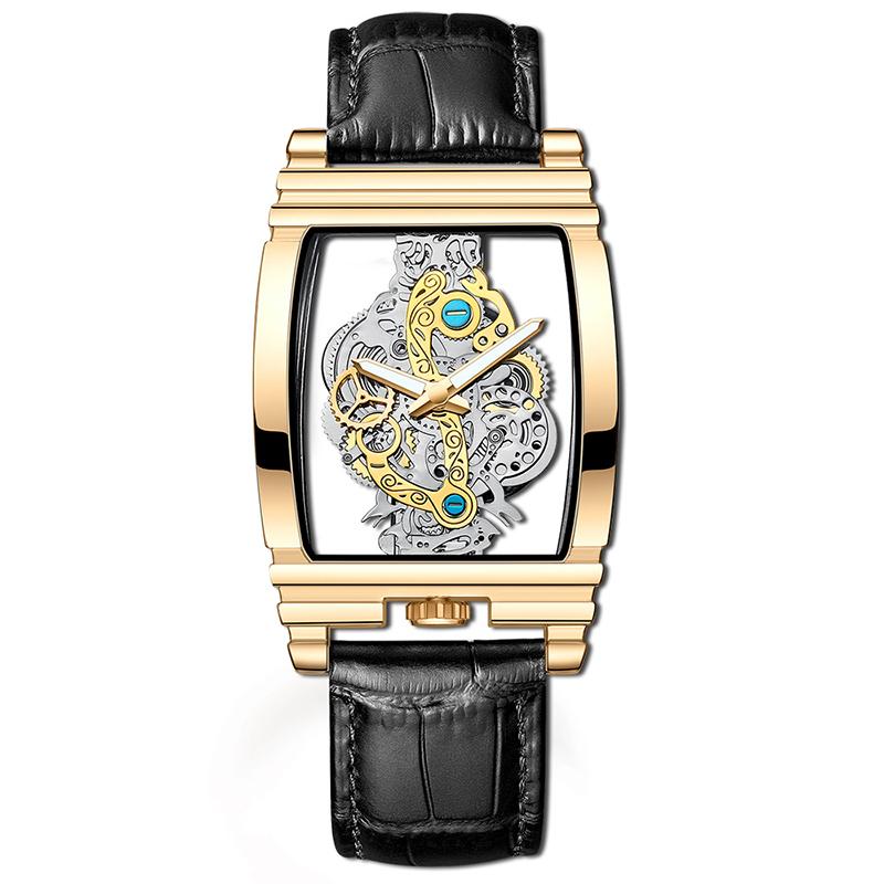 New Fashion Double Sided Hollowed Out Transparent Watch Men Luxury Gold Watches Full Steel Quartz Wristwatches Men Montre Homme