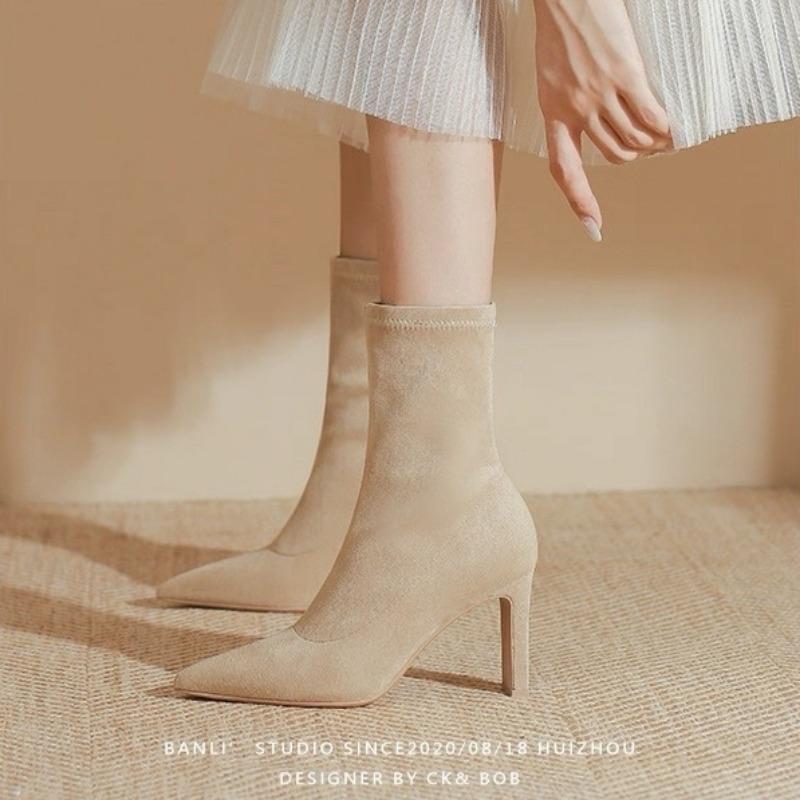 Sexy Sock Boots Suede Stretch Boots High Heels Boots  for Women Fashion Shoes 2025 Spring Autumn Ankle Boots Female 5145