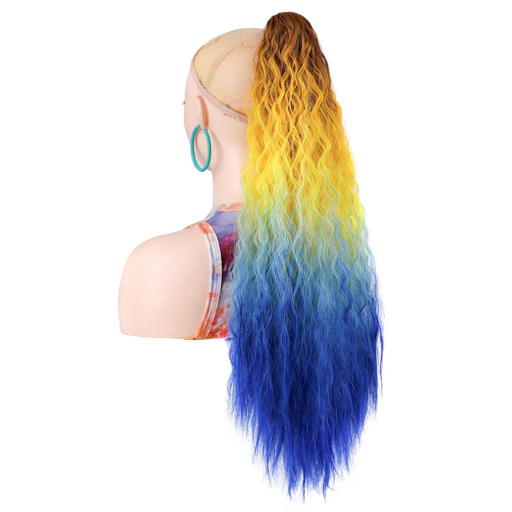 Ponytails Rainbow Ombre Gradient Color Long Curly Ponytail Hair Extension with Claw Instant Styling Hairpiece for Women