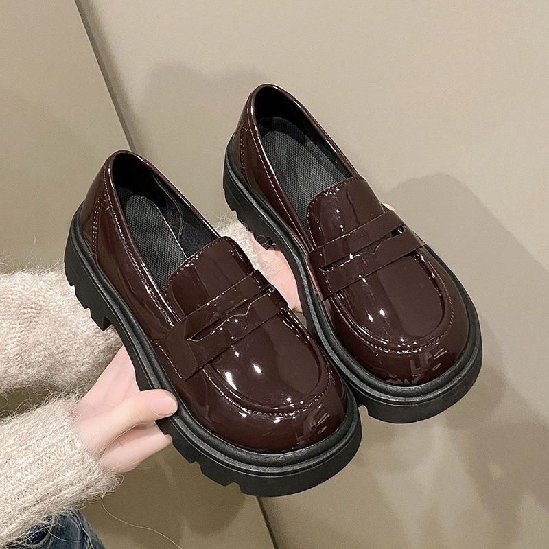jk small leather shoes white British high heels single large size black platform loafers women's Mary Jane shoes 2025