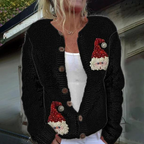 Women's Faux Wool Sweater: Winter 2025 Ancient Tribe Totem Print with Buttons
