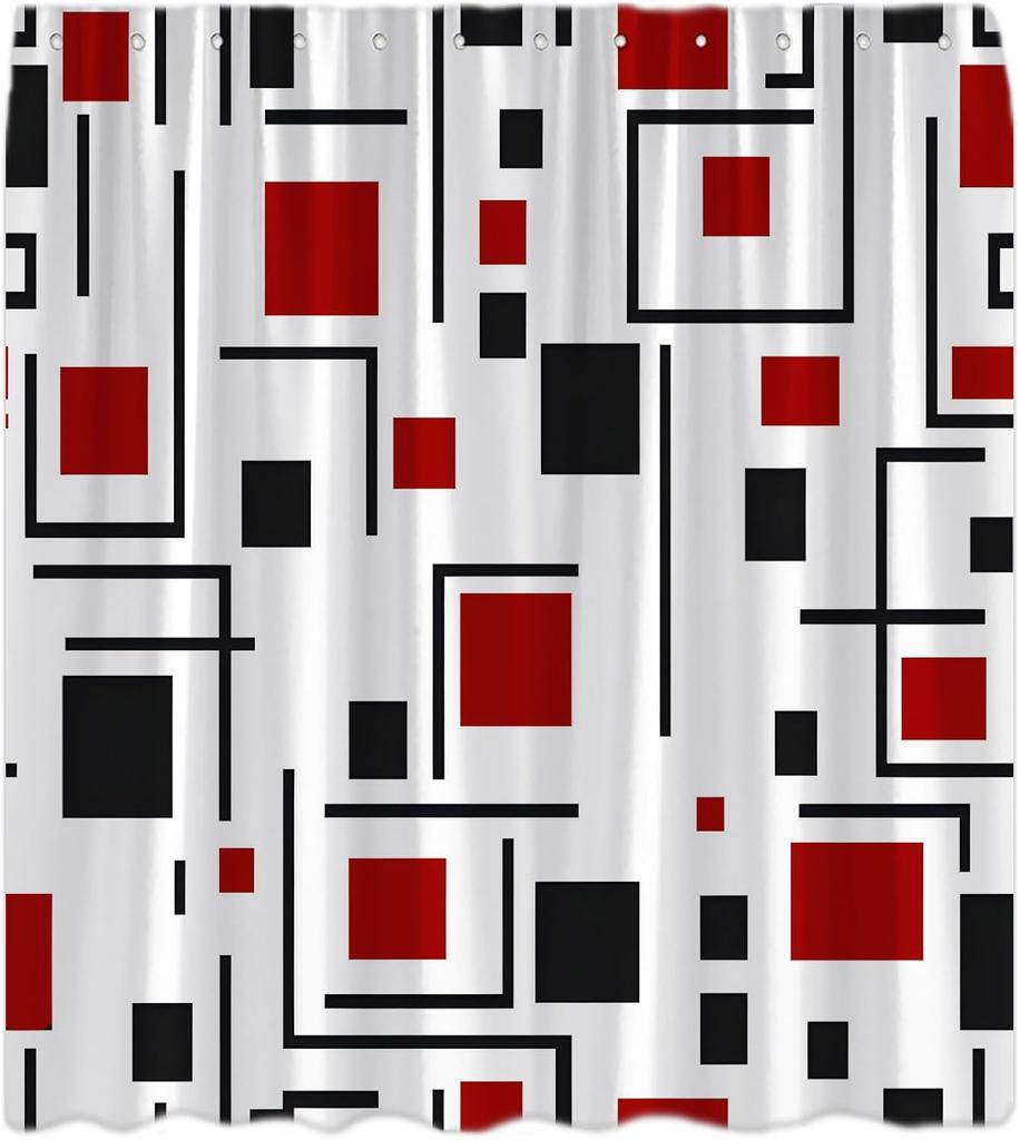 Green Shower Curtain Modern Black and White Abstract Geometric Stripe Rectangular Minimalist Art Aesthetic Bath Curtain