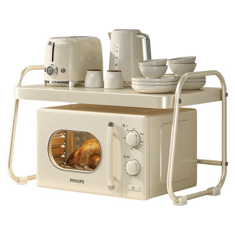 Cremefarbenes Doppelschicht-Küchenregal im Stil für Mikrowelle und Reiskocher