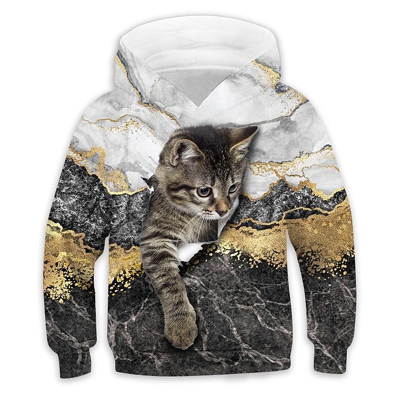 Kids Girls Boys Hoodie Pullover Animal Cat Long Sleeve Pocket Children Top Casual Hoodie Adorable Daily 110