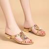 New Rhinestone Sandals Women's High-heeled Slippers Summer Thick Heel Diamond Crystal Versatile Middle Heel Fashion Outer Cool Slippers
