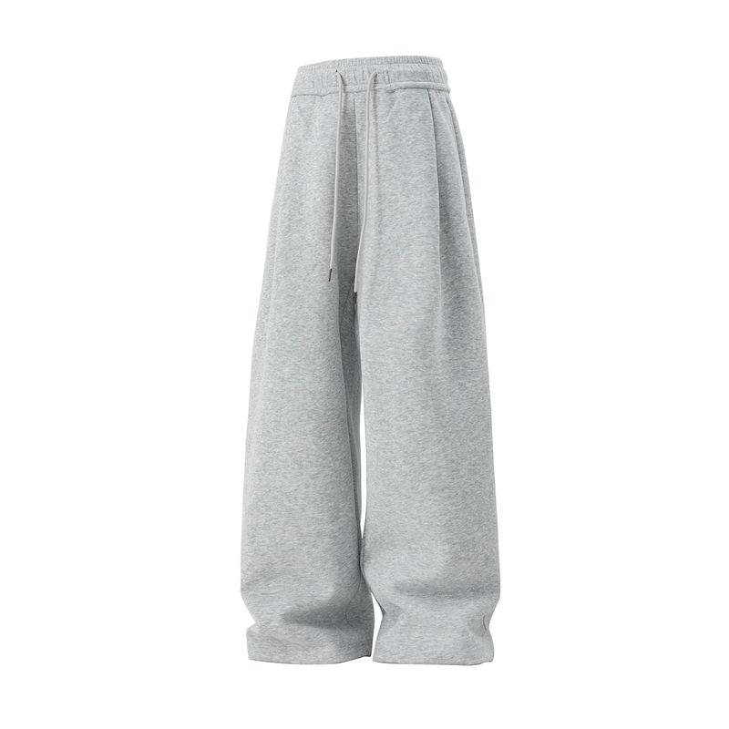 Wassup Trendy Brand Heavyweight Gray Sweatpants for Men 2025 New Spring and Autumn Loose Straight-Leg Elastic Waist Casual Knife-Cut Pants