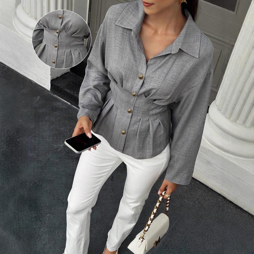 Design Sensing Waist-hugging Shirt New Temperament Intellectual and Elegant Lapel Shirt for Women