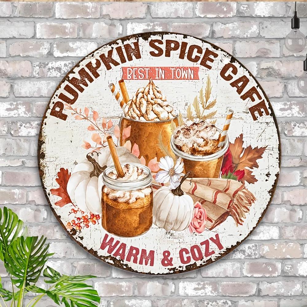 Autumn Style Pumpkin Spice Cafe Vintage Tin Sign 20x20cm