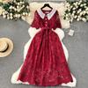 French Dress Female 2024 New Arrival Sweet Contrast-Color Doll Collar Breasted Silm Mid Length Long Length Lace Formal Dress