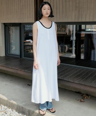 Step Around Waffle Jersey Henley Sleeveless Dress_White