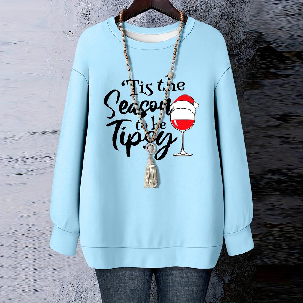 Ladies' Christmas Printed Round Neck Long Sleeved T-shirt Sweatshirt Top