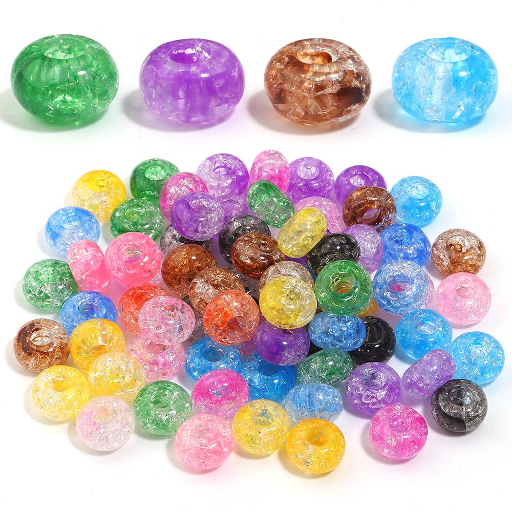 50pcs 14x8.5mm Acrylic Cracked Beads Colorful Big Hole Loose Spacer Beads For DIY Jewelry Making Bracelets Necklace Accessories