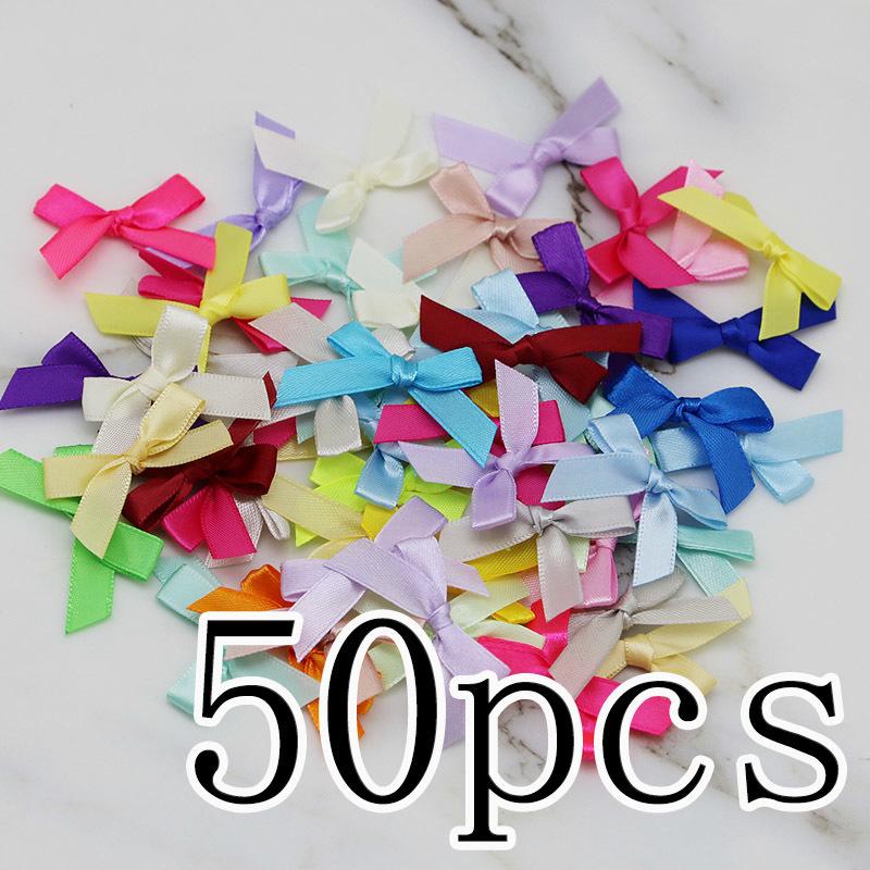 (50-Pack) 4x4cm Hot Pink Polyester Satin Ribbon Bows for DIY Crafts