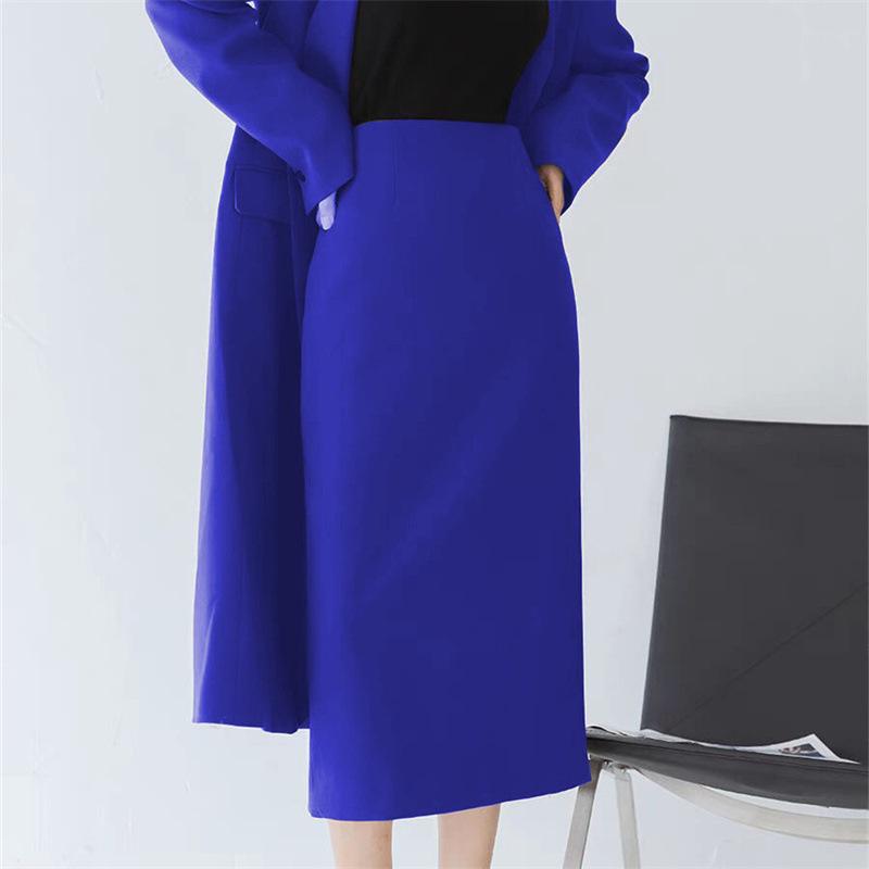 Women's Mid-Length Coffee-Colored A-Line High-Waisted Slit Skirt