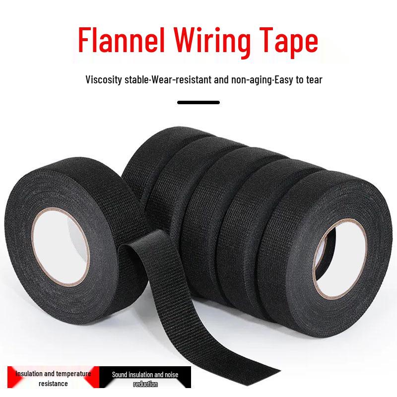 

Flame Retardant Black Polyester Flannel Tape - Heat-Resistant, Insulating, Adhesive-Backed Automotive Wiring Harness Tape 9mm Wide