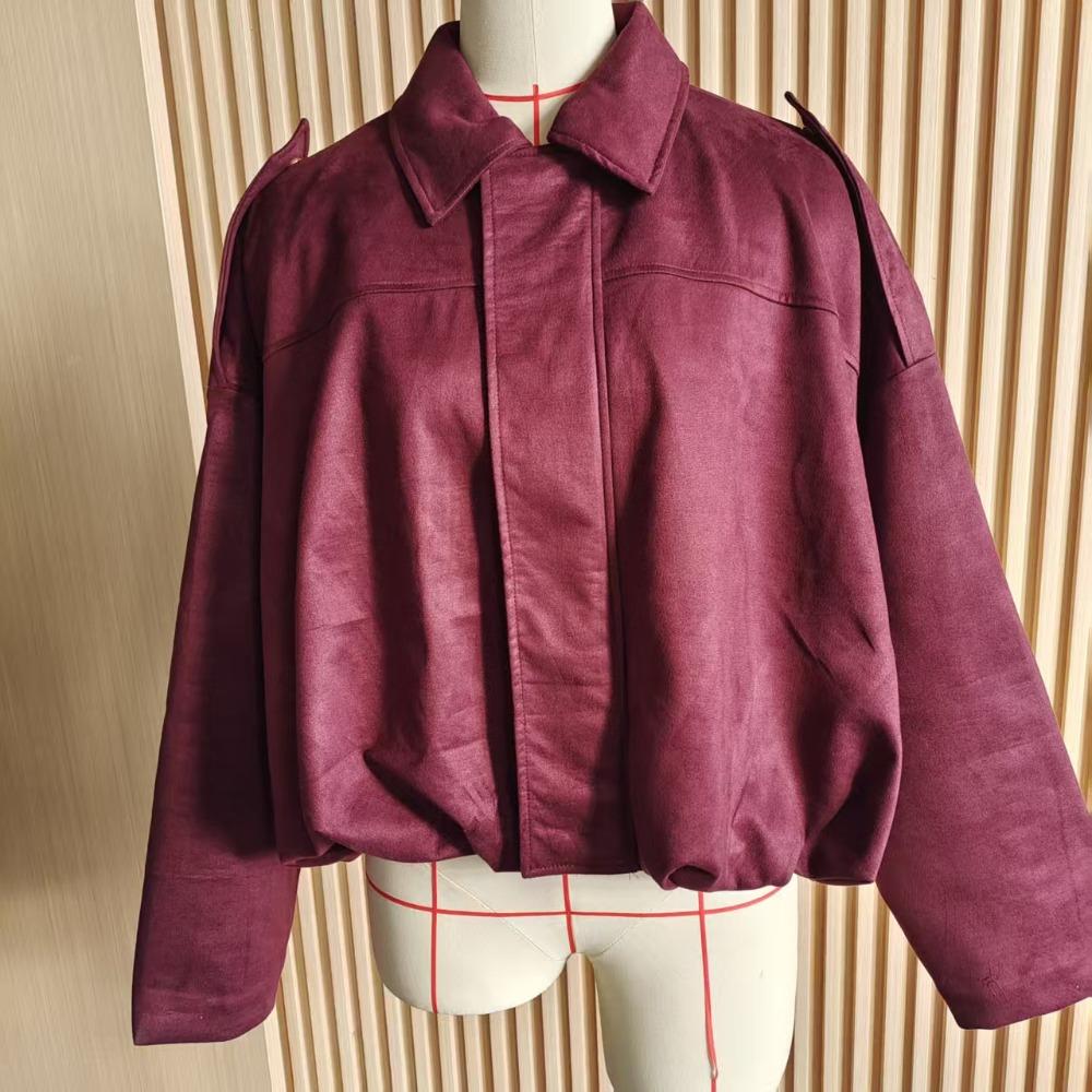 Damen Bomberjacke Frühling Herbst, Fledermausärmel Samtmantel, Lässige Reißverschluss Lockere Oberbekleidung