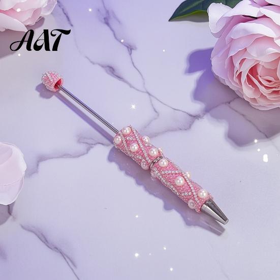 Handgemachter Schmuck Geschenkideen DIY Stift zum Bestücken mit Perlen, Glitzernde Strasssteine und Kunstperlen Perlen-Kreativgeschenke für Schwestern Schwarzer Kugelschreiber Büro