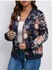 Elegant Floral Zippered Long Sleeve Baseball Collar Jacket - Plus Size for Autumn & Winter