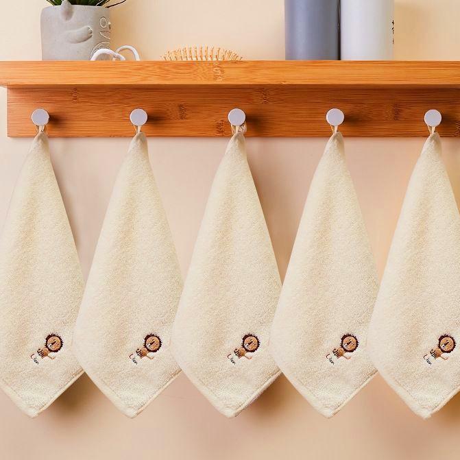 5pcs Cotton Small Square Towel Cartoon Embroidered Plain Color Hook Children's Square Towel
