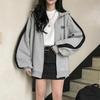 Women Loose Casual Hoodie Coat Cardigan with Zipper Long Sleeves Contrast Color Hooded Soft Warm Outerwear for Spring
