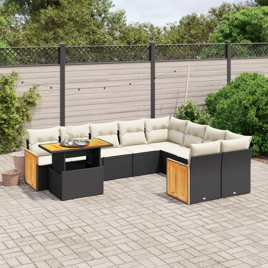 Vidaxl 10-Cz. Garden Lounge Set, Cushions Black Rattan Pe