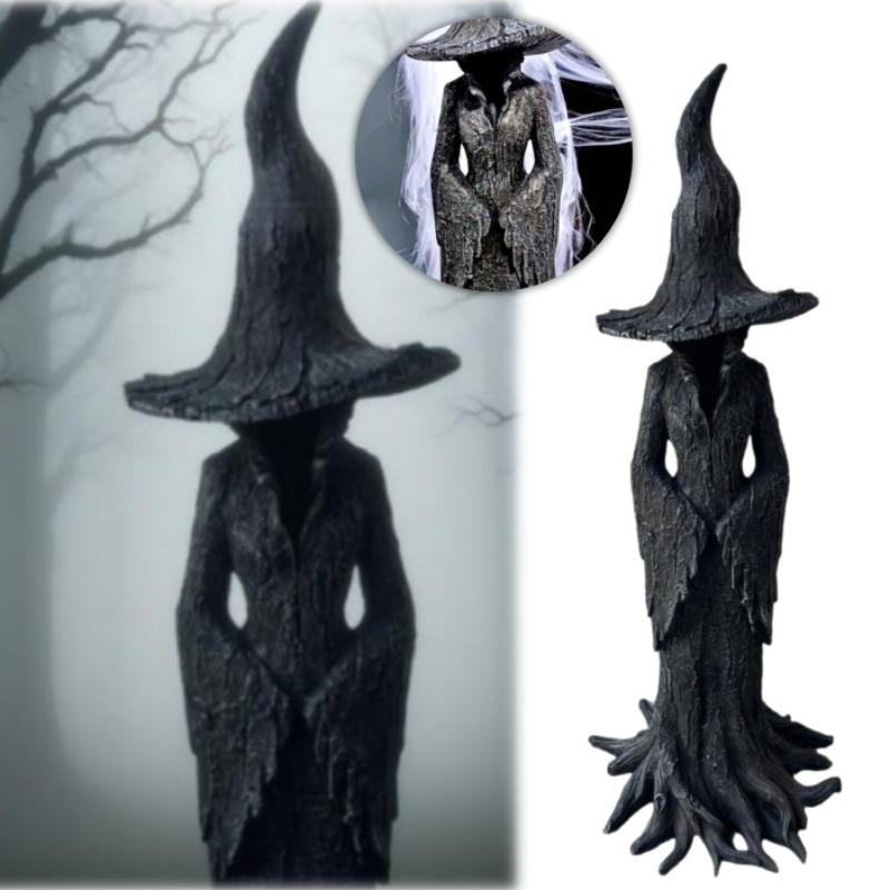 Halloween Witch Statue Tree Root Witch Figurine Sculpture Desktop Witch Decor Ornament Resin Home Office Party Decoration