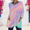 Women Plus Size Round Neck Long Sleeve Black Multicolor Printed Loose Longline T Shirt With Pockets
