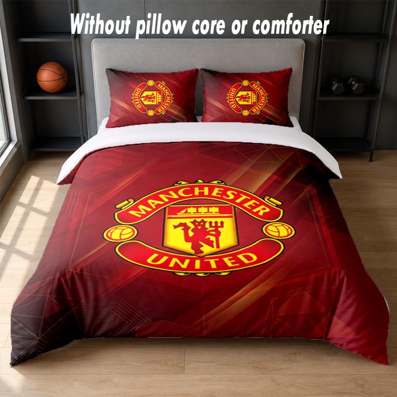 Manchester United Diseño Juego de Cama Ropa de Cama 1 Funda Nórdica + 2 Fundas de Almohada Suave Transpirable Ropa de Cama para el Hogar